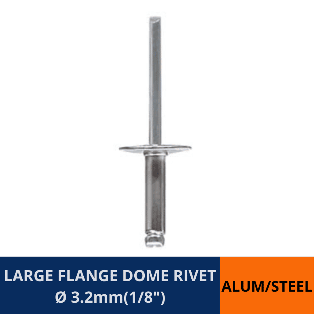 Aluminium / Steel lARGE FLANGE Rivet 3.2mm(1/8") Gold Coast Bolt In